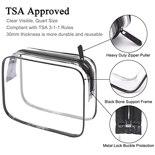 Clear Toiletry Bag TSA Approved Quart Size Travel Carry On (Transparent Black / 2 Pack)