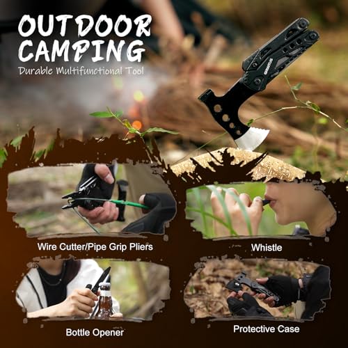 16 in 1 Multitool Camping Survival Gear with Axe Saw Pliers Whistle Hammer (Black)