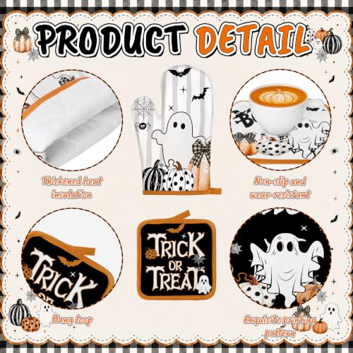 10 Pcs Halloween Ghost Kitchen Decor Accessories Set with Rugs (Black, Orange / Ghost Pumpkins)