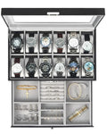 Mens Watch Box Jewelry Organizer (Black + Gray / 12-slot)