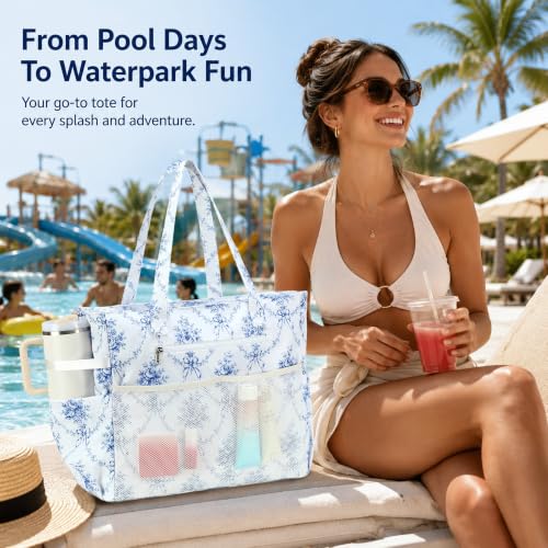 Large Beach Bag for Women (Blue White)