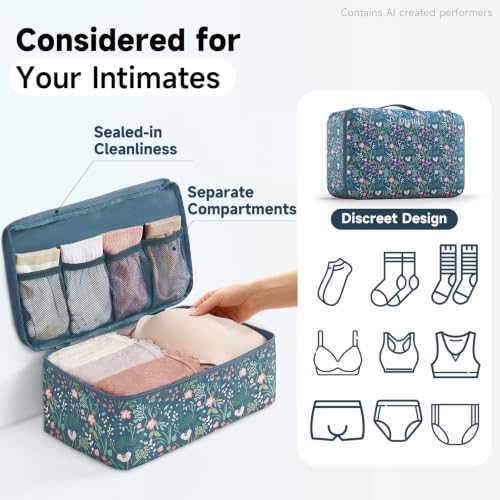 Packing Cubes for Travel (10 Dark Blue Floral)