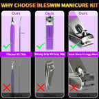 Manicure Set 16Pcs Professional Stainless Steel Pedicure Kit Mens Grooming Kit Fingernail & Toenail Clippers Set Manicure Kit with Luxurious Travel Bag (16Pcs-Purple)