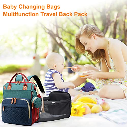 Diaper Bag Backpack with Changing Station (Green-blue-red)