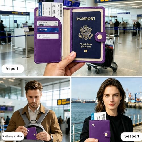 Passport Holder RFID Blocking Travel Wallet (Purple)