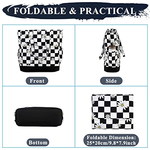 Beach Bag for Women (Black White Checker)