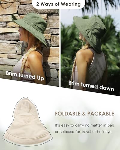 Womens Sun Hat with Ponytail Hole Cotton Shapeable Wide Brim (Medium-Large / 02light Khaki)