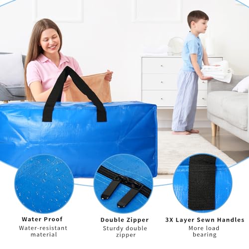 Heavy Duty Extra Large Blue Moving Bags with Strong Zipper Backpack Handles (Blue / 4 Pack)