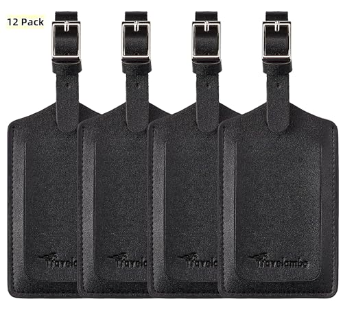 12 Pack Leather Luggage Tags for Suitcases Travel Tags (Black)