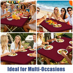 2 Pack Rectangle Spandex Fitted Table Cloth (Wine Red / 96" x 30" (Rectangular))