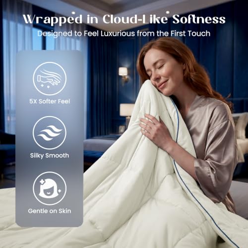 Temperature Regulating Comforter (Snow Ivory With Navy Trim / Ultimate King (106"x90"))