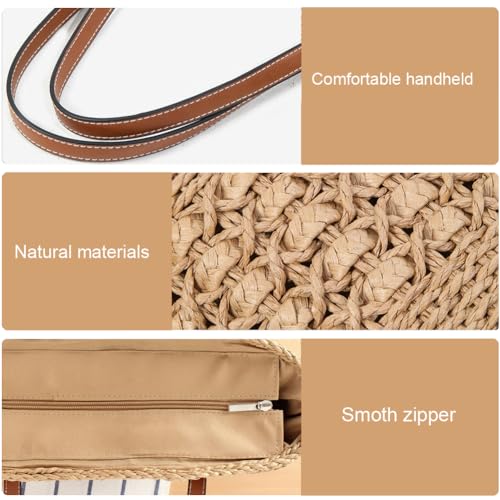 Straw Bag for Women Straw Woven Beach Tote Bag Casual Hobo Shoulder Bag Handbags Summer Handmade Beach Purse (F Khaki)