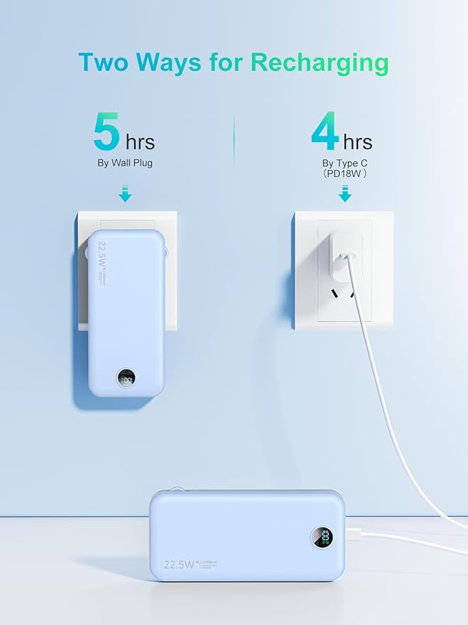 Portable Charger with Built-in Cables and Wall Plug, 12000mAh 22.5W USB C Power - Image 8
