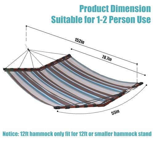 12FT 2 Person Hammock with V Shaped Spreader Bar (Brown Stripes)