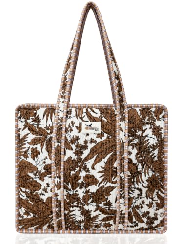 100% Cotton Quilted Tote Bag For Women (Desert Leaves)