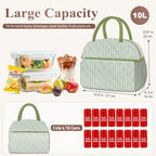 Lunch Bag Lunch Box for Women Adult Men Insulated Quilted Reusable Large Lunch Tote Bag Leakproof Simple Cooler Bag for Work Office Picnic Beach or Travel (B-Green Stripes / Medium - 10L)