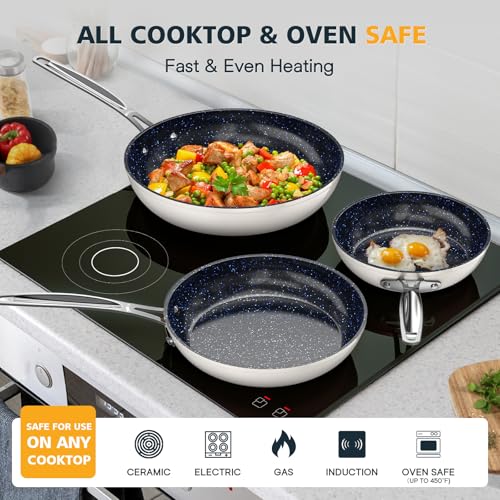 3-Piece 8”, 10”, 12” Forged Lightweight Frying Pan Set (3pc Fry Pan Set / Vanilla Cream)