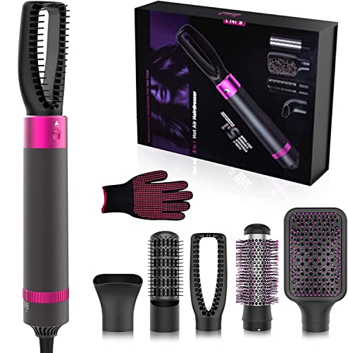 5-in-1 Hair Dryer Brush Set, 1200W, Lightweight, ALCI Safety, Tourmaline Technology, Gray, Purple (Gray, Purple)