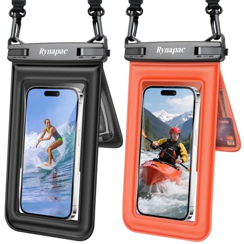 Double Space Floating Waterproof Phone Pouch [Up to 8.5''] (Black & Orange)