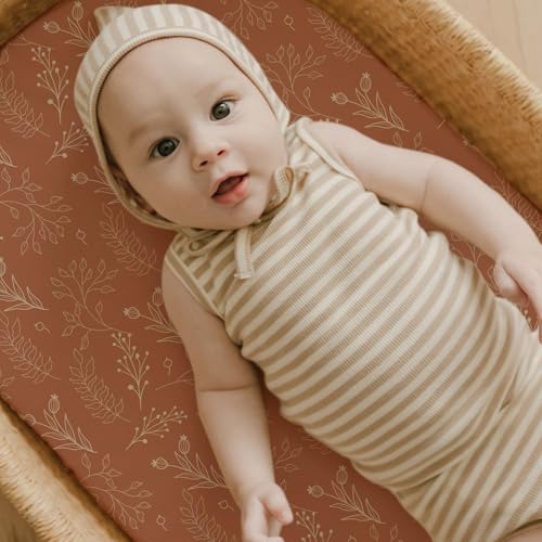 Stretch Fitted Bassinet Sheet Set BROLEX 2 Pack Cradle Sheets for Bassinet Pad (Fox Foliage / 32x16 Inch)