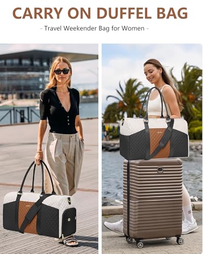 Women Weekender Travel Duffle Bag (10-Black Beige Brown / Large)
