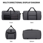 Foldable Duffle Bag for Men Large 65L Travel with Shoe Compartment (Silvery Grey)