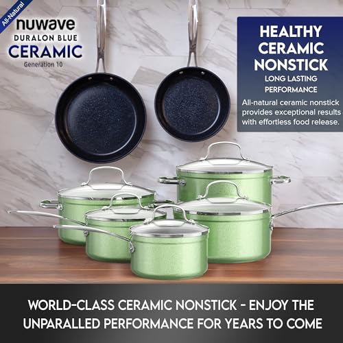 Healthy Duralon Blue Ceramic Nonstick Cookware Set (Metallic Pistachio Green / 12pc Set)