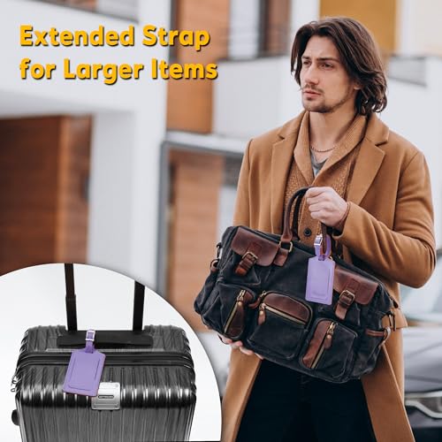 8 Pack Leather Luggage Tags for Suitcases Travel Tag (Purple)