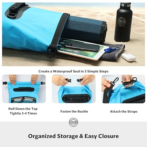 5/10/25/30/40L Waterproof Dry Backpack & Phone Case- Large Floating Dry Bag for Kayaking, Travel, Hiking, Fishing, Camping, Motorcycles & Beach, Heavy-Duty Roll Top Men/Women (Blue) (25l+ Blue / 25L)