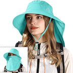 Sun Hat for Men Women with Neck Flap& Removable Face Cover Wide Brim (1pack-aqua)
