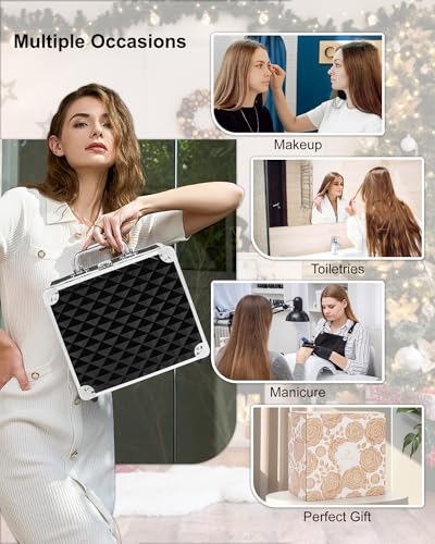 Makeup Bag with LED Mirror (Black Quilted / Small)