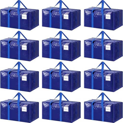 12 Pack Extra Heavy Duty Large Moving Bags with Strong Zipper (Blue / 12 Pack)