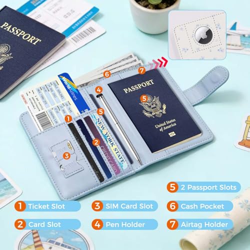 Rfid Passport Holder for Travel women (floral blue a)