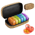 Weekly Travel Pill Organizer 2 Times a Day AM PM Rainbow Pill Box (A Canvas Brown 01 / 1 Set Canvas Case)
