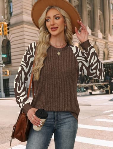Womens Tops Long Sleeve Shirts Sweaters for Women Fall Teacher Outfits (Medium / Brown Apricot)