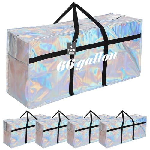 4 Pcs 66 Gallon Extra Large Moving Bags Heavy Duty Storage Bag (66 Gallon / Iridescent)