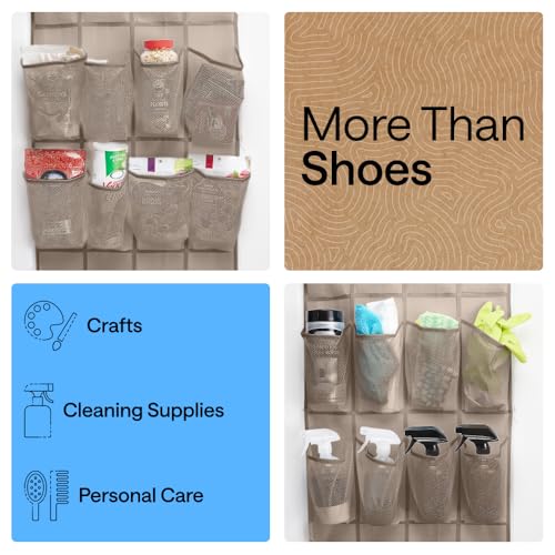 Over the Door Shoe Organizer (Beige / 24 Pockets/4 Hooks)