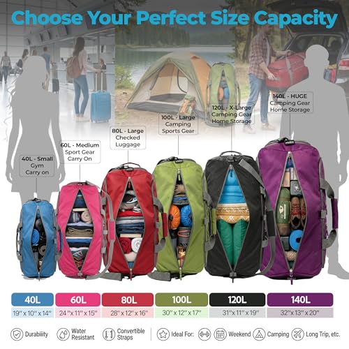 Travel Duffle Bag for Women & Men. Duffel Bag for Traveling & Camping (80L / Green)