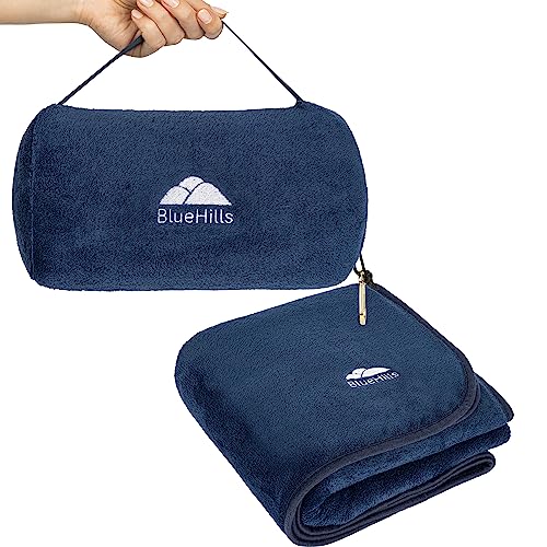 Premium Soft Rolled Travel Blanket Pillow Airplane (Travel / R04-navy Blue)