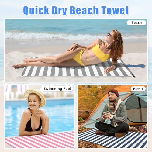 4 Pack(8Pcs) Microfiber Travel Towel, Beach Towel Quick Dry Towel Camping Towel Super Absorbent Compact Lightweight Sports Gym Towels for Beach, Gym, Hiking, Pool, Backpacking, Bath, Yoga (L 60"x30"+24"x15" / Navy Blue+green+pink+grey)