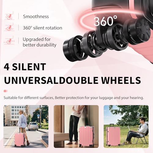 Zipperless Luggage 28inch Checked Hard Shell Suitcases with Wheels (Pink / Large (28 Inch))