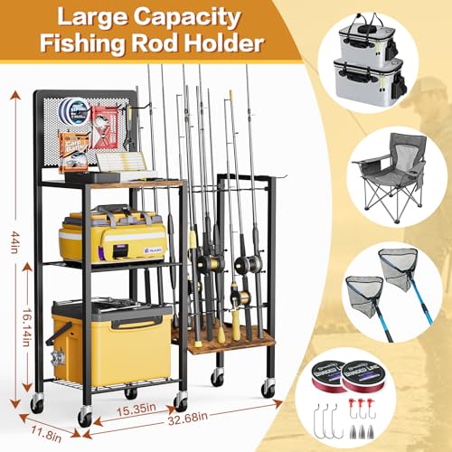 Fishing Rod Holder for Garage with Pegboard (12 Rods,Brown)