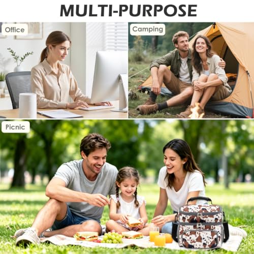 Double Layer Cooler Insulated Lunch Bag Adult Lunch Box Large Tote Bag for Men (Cow)