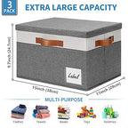 Storage Bins with Lids 3 Pack (Large-3 Pack / Grey with White)