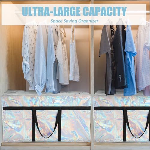 4 Pcs 66 Gallon Extra Large Moving Bags Heavy Duty Storage Bag (66 Gallon / Iridescent)