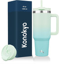 40 oz Tumbler with Handle and 2 Straws, 2 in 1 Lid Insulated Water Bottle by Konokyo