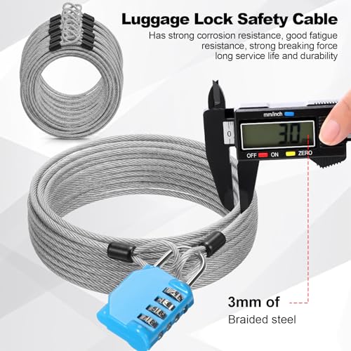 12pack Security Cable Lock 15ft 3mm Braided Steel Coated Luggage Lock (Clear / 15 Feet)