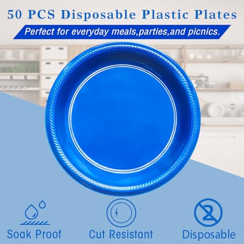 50 Pcs 10 Inch Blue Plastic Plates (Blue / 50 Pcs)
