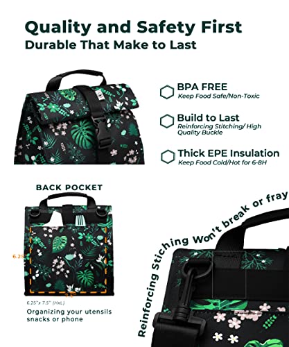 Insulated Lunch Bag Rolltop Lunch Box (Floral & Foliage)