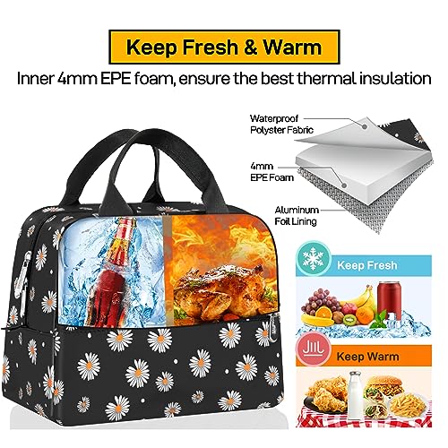 Insulated Lunch Bag for Women Men Lunch Box Cooler Lunch Tote for Work Picnic (Daisy)